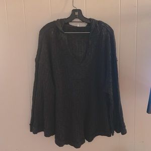 Free people knit poncho sweater shirt large black